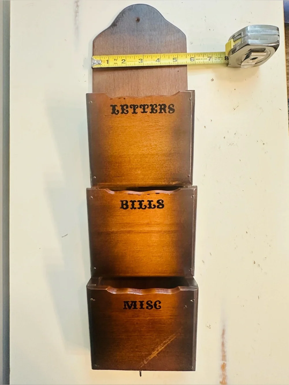 VTG MCM Three-Tier Wooden Wall Mail Letters, Bills, Miscellaneous Organizer
